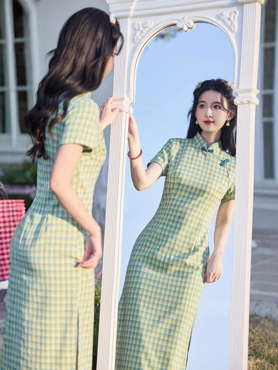 Весна-лето чонсам, 2025 год, городской стиль, slim fit, хлопок и лён