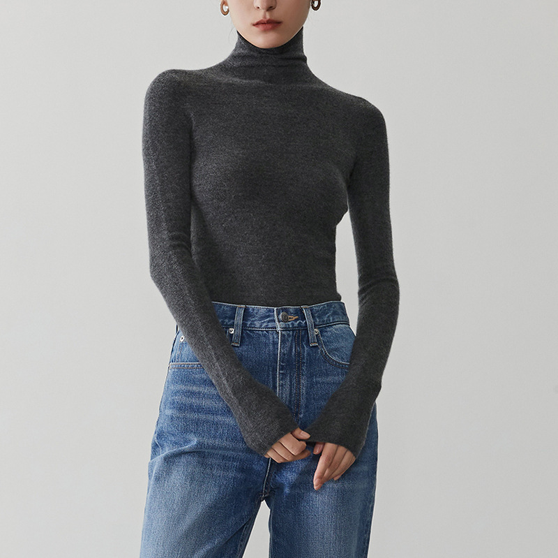 Versatile King First-Line Fine-Spun Cashmere 68-Count Seamless Fully Molded High-Neck Base Knit Sweater for Women