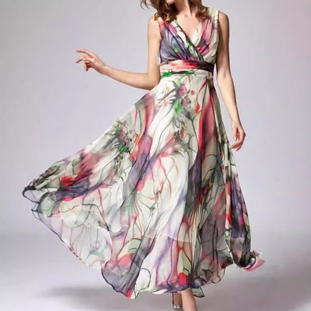 Shiffon summer dress with sleeves sleevless