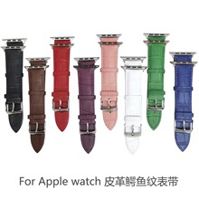 高端皮革鳄鱼纹防水表带适用于苹果手表Applewatch1-8 se系列通用