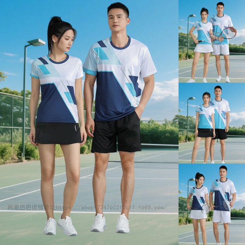 Men's and Women's Summer Badminton Clothing, Sweat-Absorbent and Breathable Sports Suits, Quick-Drying Short-Sleeved T-Shirts, Competition Volleyball and Table Tennis Jerseys and Pants