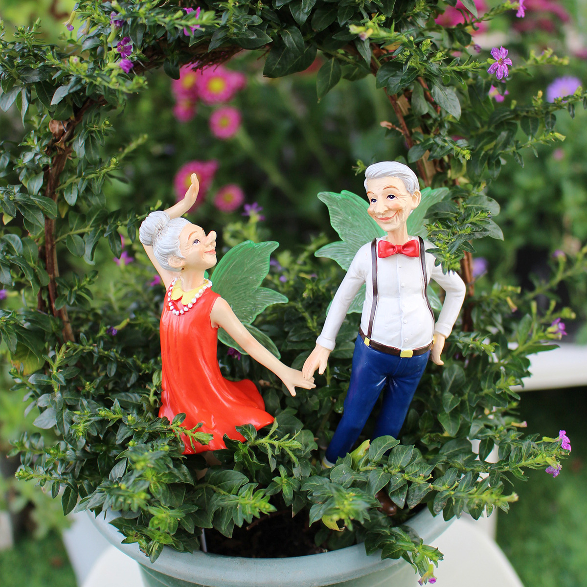  luminous couple elderly dance flower fairy potted plant decoration plug-in outdoor courtyard decoration crafts 
