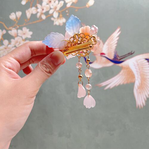 Hanchen children's Hanfu headdress, ancient style hairpin, costume flower tassel hairpin, little girl's Chinese style rocking hair accessory