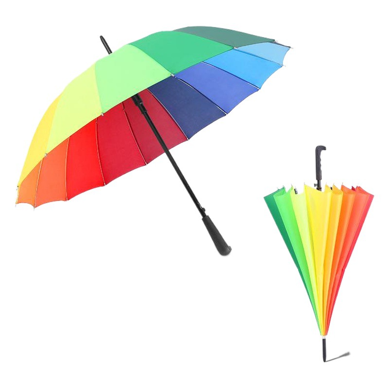 LOGOTIPO de seguro de Banco de regalo de publicidad personalizada paraguas de barra recta 16K paraguas de arco iris de mango largo paraguas soleado automático