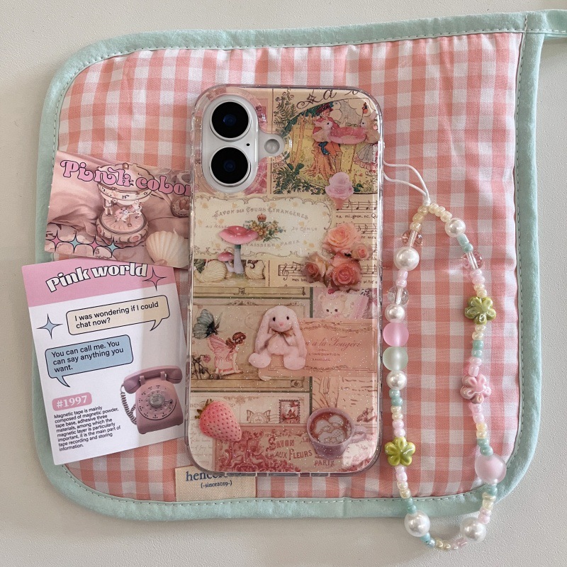 Pintura al óleo retro Rose Bunny Adecuado para Apple 16ProMax Funda para teléfono móvil 15/14 Chicas 13 Cadena 15Pro