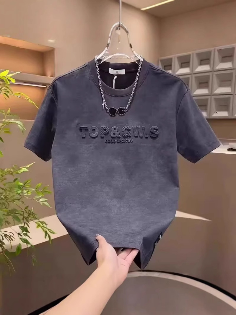 Camiseta de manga corta para hombres de verano, seda de hielo transpirable, nuevo estilo retro jacquard casual, suelto, versátil, cuello redondo, chaqueta de moda