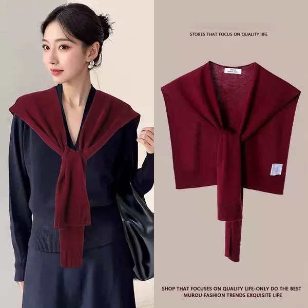 Ankora Wine Red Knitted Shawl for Women 2026 New Style Wool Blend Versatile Neck Warmer Cape Scarf Wholesale