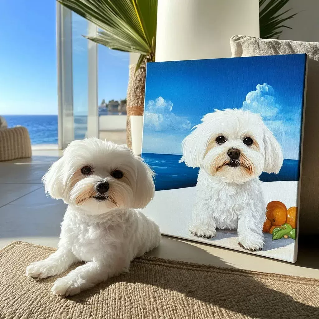 宠物装饰画挂画壁画客厅原创设计猫咪狗创意礼物海边沙滩