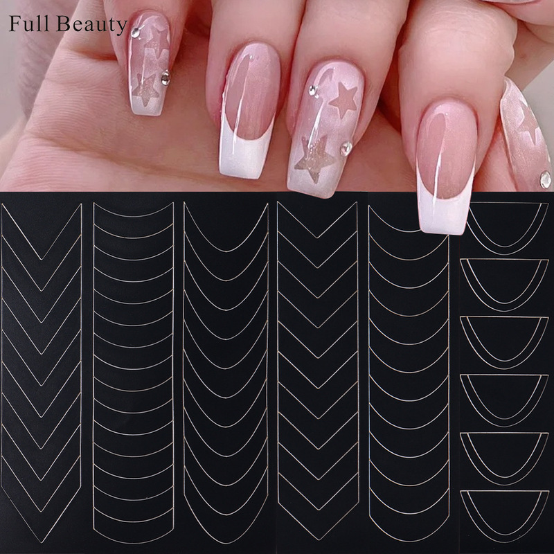 New French Hollow Nail Art Sticker Spray Gun Retro Smile Line Painted Template Sticker Dual-Use Nail Sticker