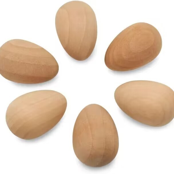 Venta caliente huevo de clavo de madera de Pascua sin pintar simulación de huevo de madera diy manualidades pintadas a mano graffiti de juguete para niños