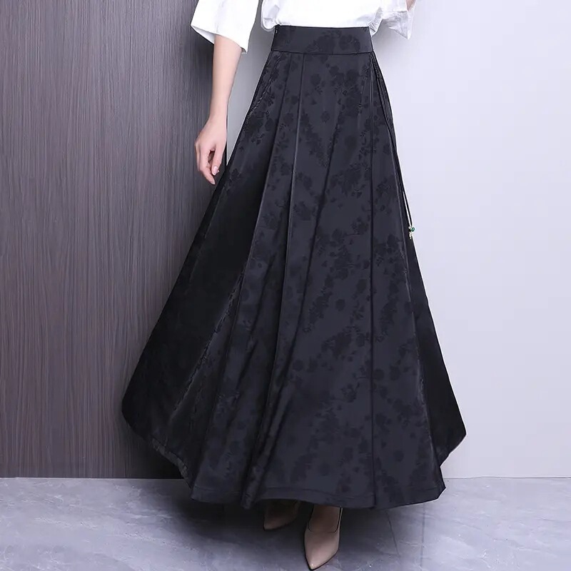Duqirui A-Line Skirt, Horse-Faced Skirt, Mid-Length New Style Skirt, Chinese Style Pleated Skirt, Satin Long Skirt Duqirui A-Line Skirt, Horse-Faced Skirt, Mid-Length New Style Skirt, Chinese Style Pleated Skirt, Satin Long Skirt