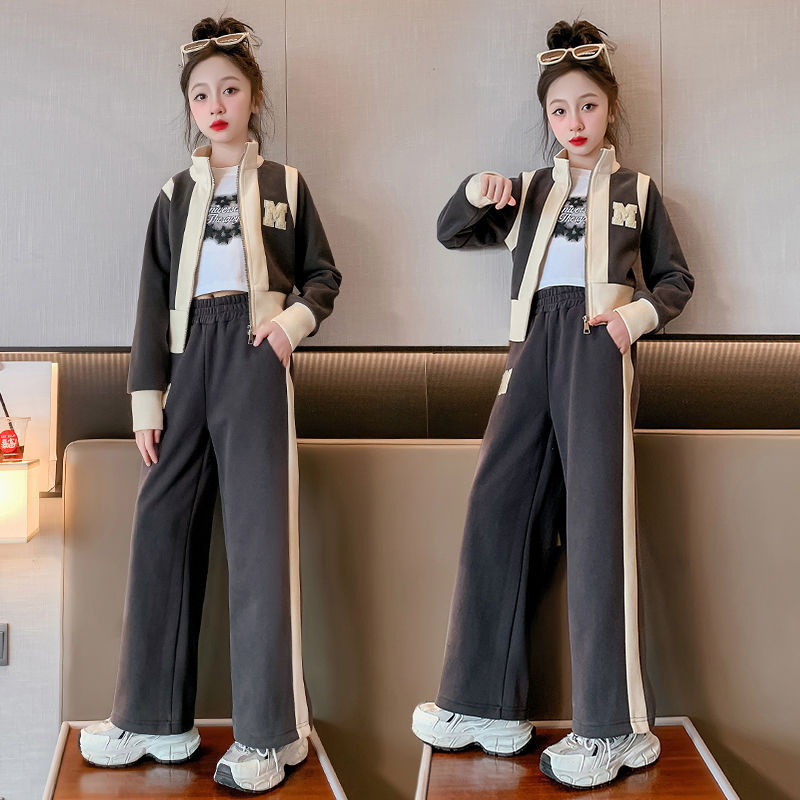 Traje de niña Otoño 2024 Moda y estilo occidental Nuevo estilo Niños medianos y grandes Casual Moda Primavera y otoño Niños Traje de dos piezas