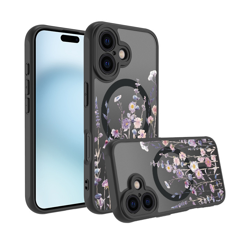 Applicable to Aple 16promax mobile phone case magnetic flower iphone15 all inclusive 14p frosted protective cover_voghion.com