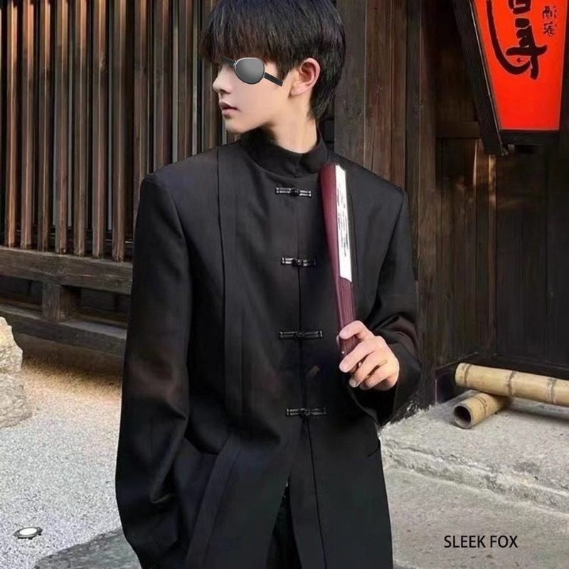 New Chinese-Style Buttoned Niche High-End Zhongshan Suit, Spring National Style Trendy Black Fashion Slim-Fit Suit Jacket for Men New Chinese-Style Buttoned Niche High-End Zhongshan Suit, Spring National Style Trendy Black Fashion Slim-Fit Suit Jacket for Men