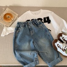 儿童牛仔裤2025秋季新款童装男童女童皮标打敢渐变宝宝休闲长裤