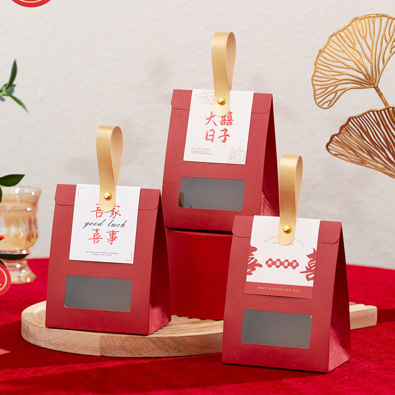 New Chinese style kraft paper wedding candy box wholesale portable wedding candy packaging box with souvenir wedding candy bag carton box