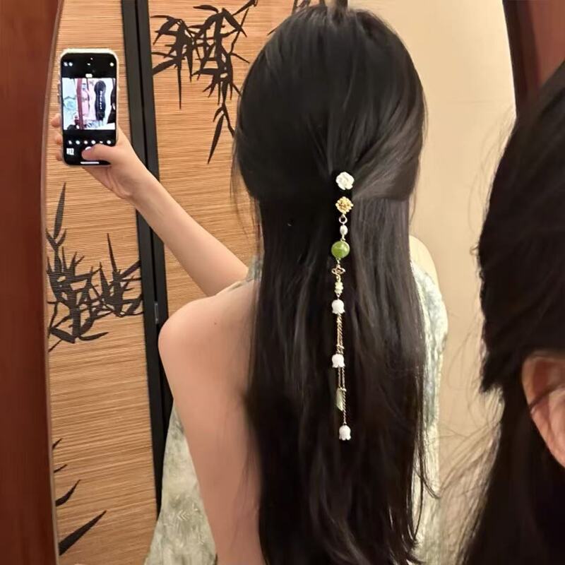 「萃钰沾香」2025秋季新中式复古花朵流苏发夹边夹发卡后脑勺发饰|undefined