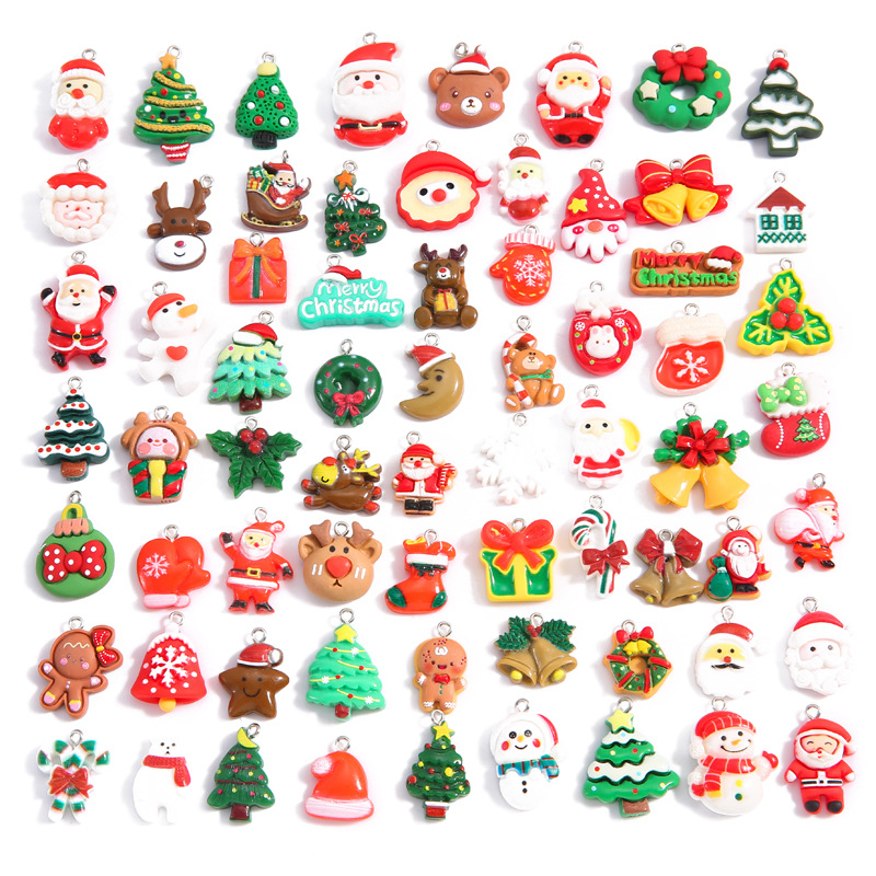 DIY树脂圣诞节系列圣诞老人礼物雪人吊坠 手链钥匙扣装饰挂件W462