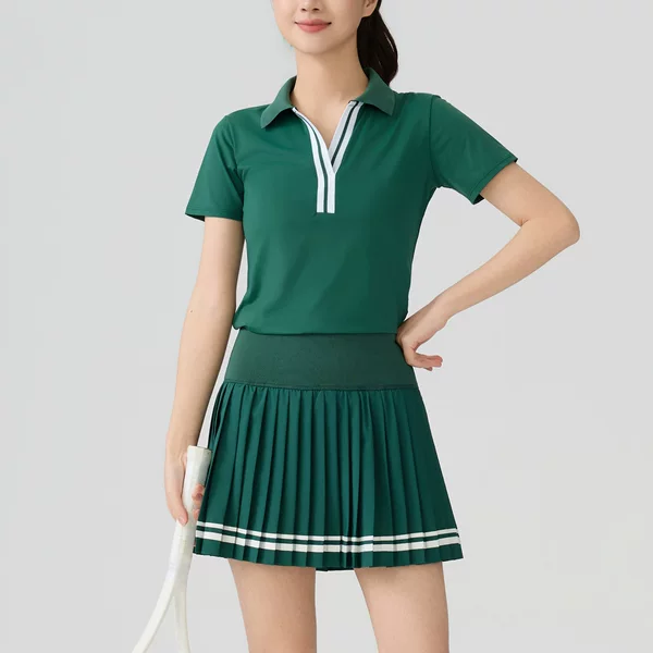 Amazon Women's Tennis Sports Suit Anti-Exposure Fitness Yoga Pleated Skirt V-Neck Golf Cross-Border In-Stock