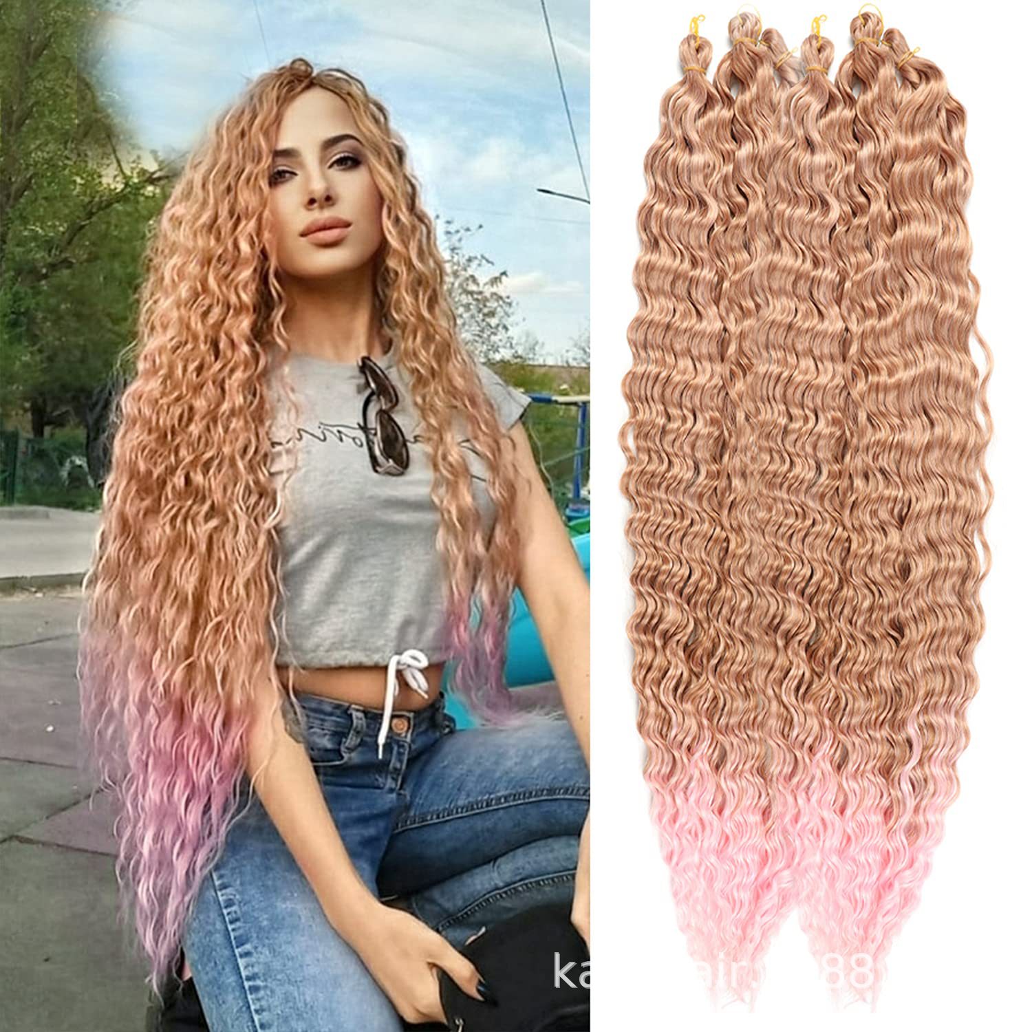 30 pulgadas onda profunda a granel pelo de fibra química peluca trenzado color trenza crochet pelo