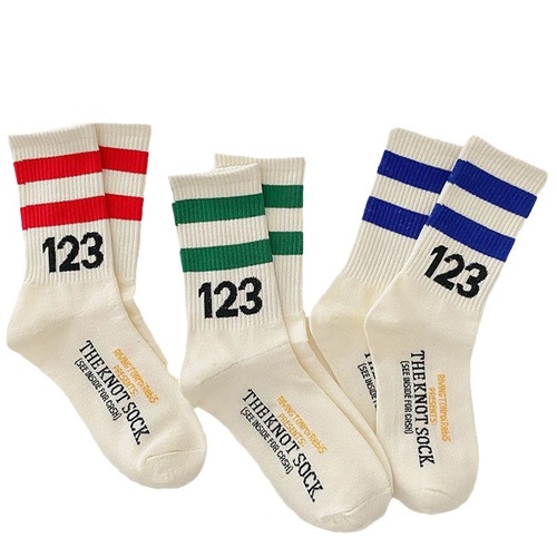 Cross-border 123 digital couple sports cotton socks spring and autumn white basketball socks wholesale men's mid-calf socks