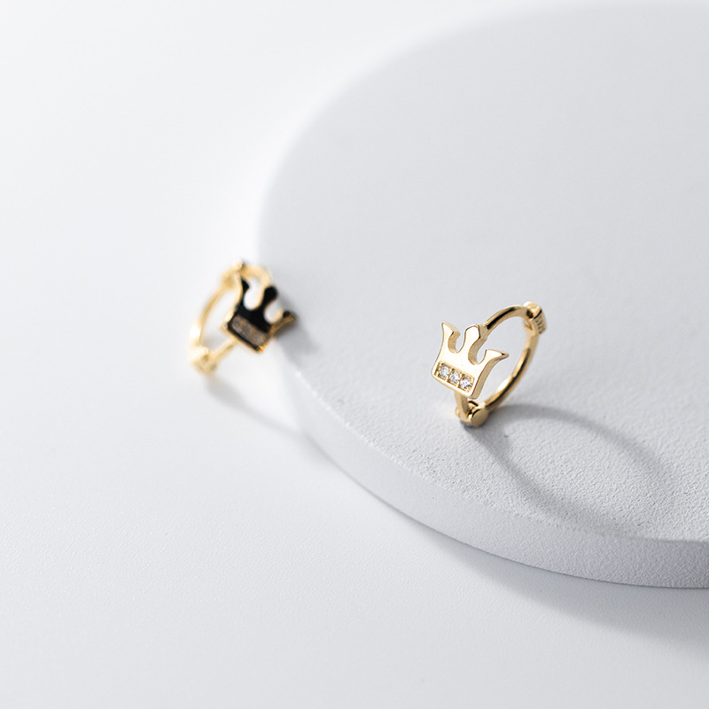 Eloch s925 crown plateada dulce auriculares coreana simple pequeño diamante fresco temperamento joyas de orejas M00322