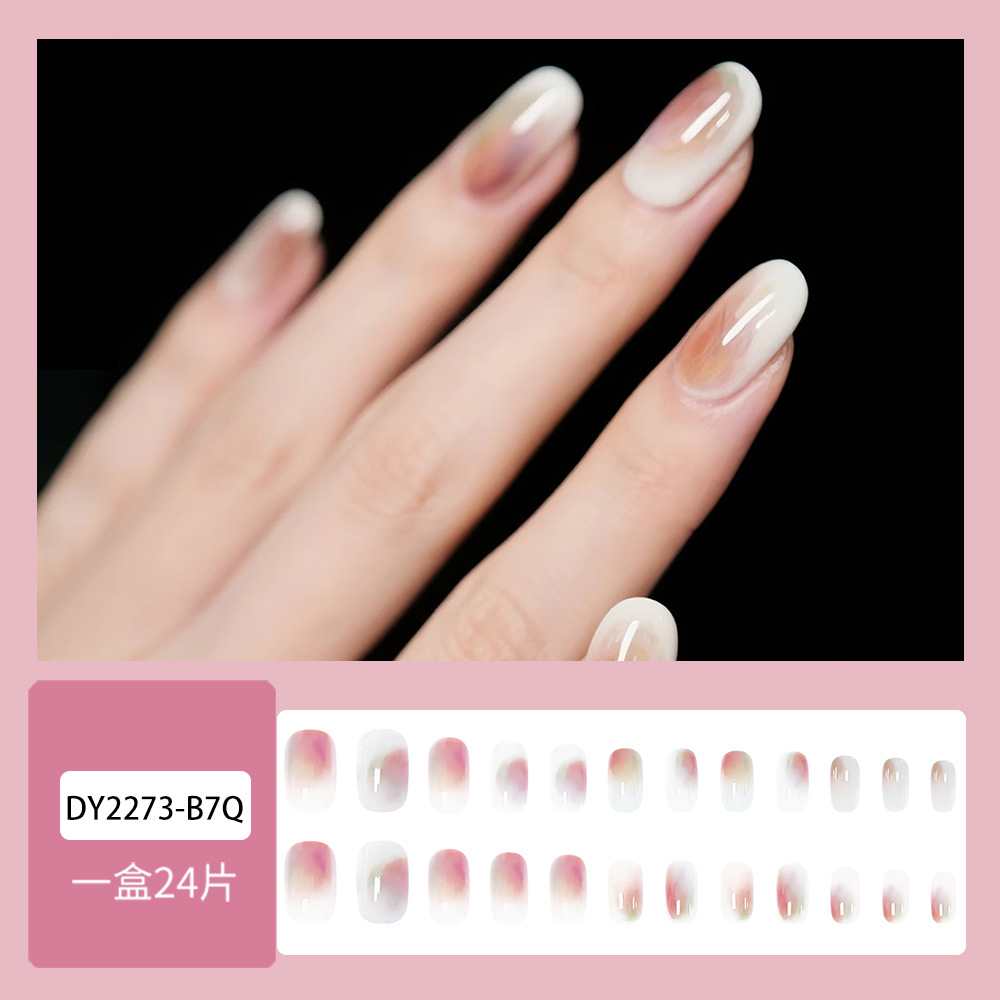 Comercio exterior mejor vendido otoño y invierno leche color té desgaste polvo de uñas blanco desvanecimiento de uñas falsas 24 piezas al por mayor piezas de uñas