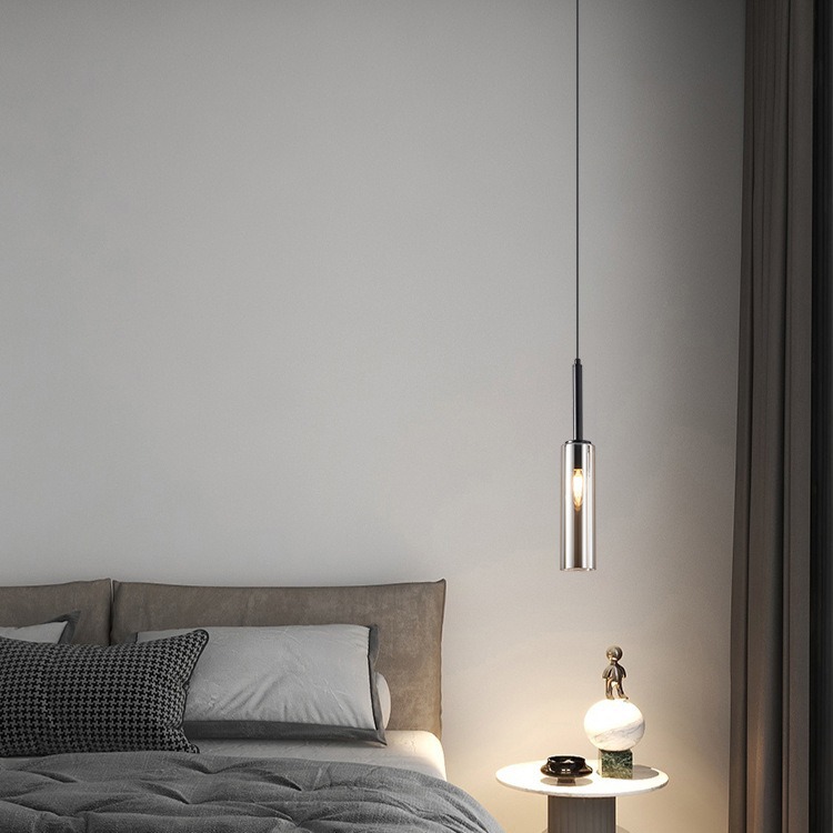 Lámpara de noche de dormitorio, luz y lujo, lámpara de pared de fondo de sala de estar moderna y sencilla, barra de comedor nórdica, lámpara de araña de vidrio de línea larga