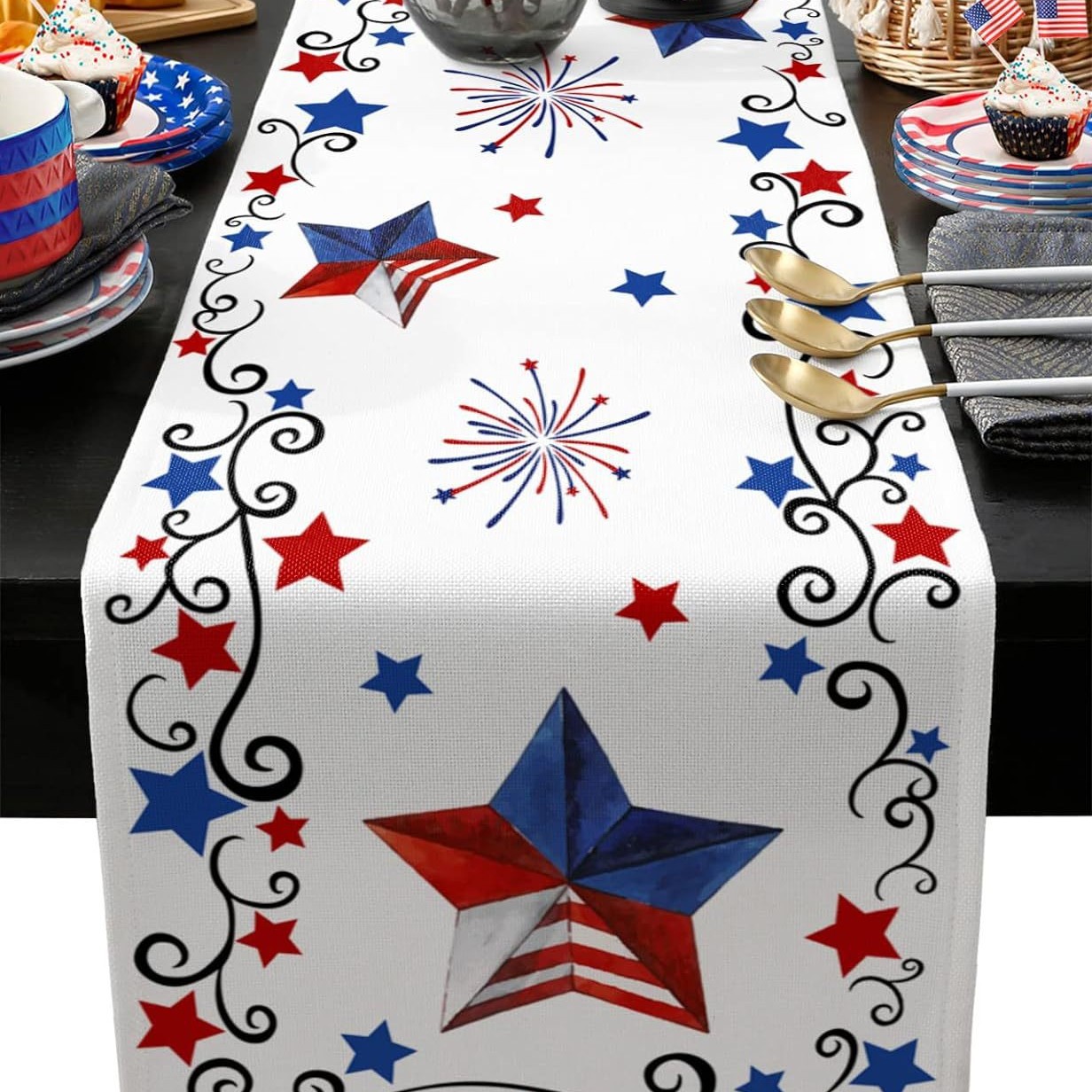 Transfronterizo 2024 Amazon nuevo día independiente pentáculo lino tabla bandera tabla de comedor tabla de té tabla de bandera