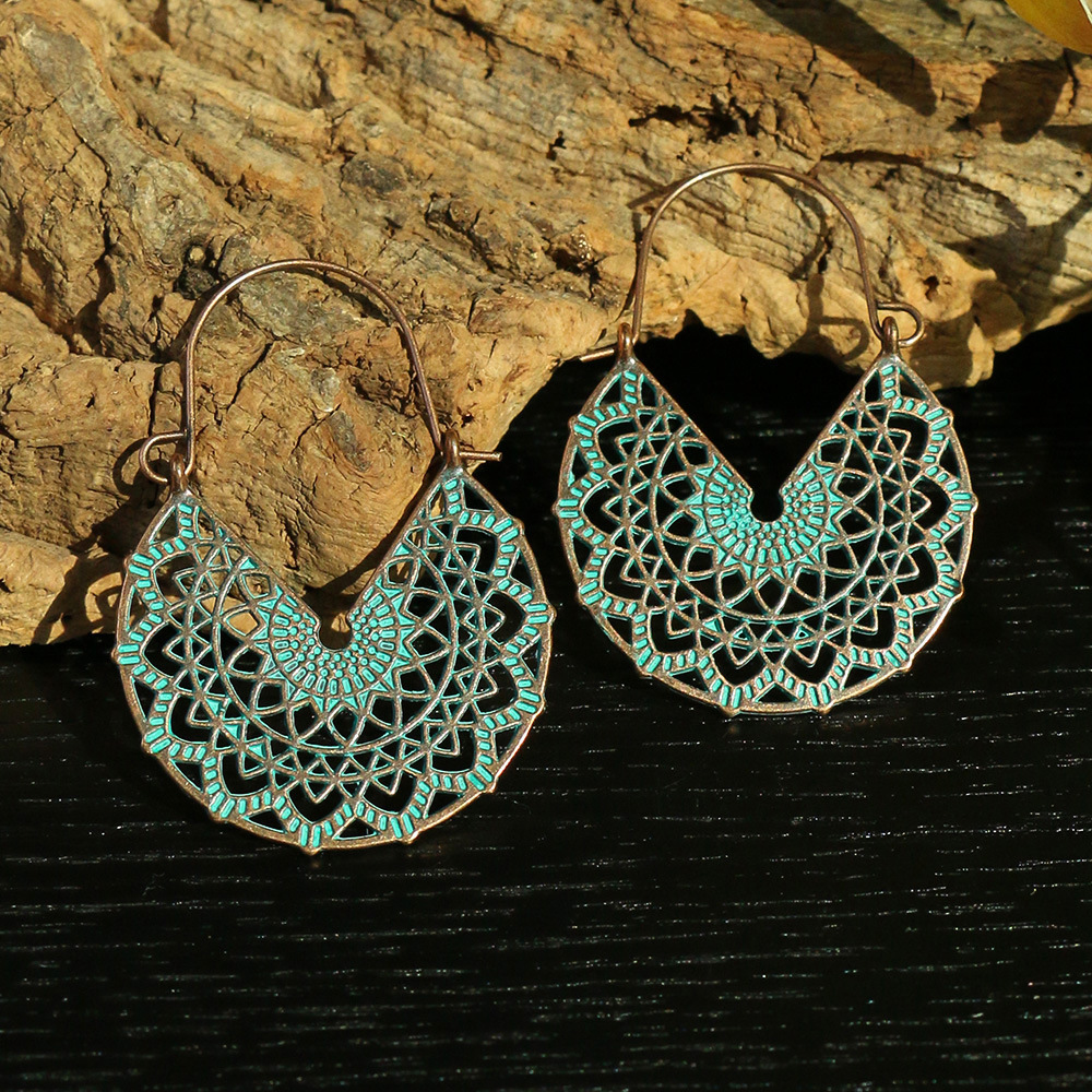 1 Pair Hip-Hop Retro Leaf Inlay Alloy Turquoise Drop Earrings display picture 8