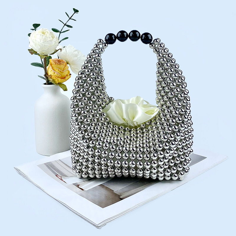 412g Weight Polyester Lining Material Beading Fashion Element String Closure Type Top Handle Strap Type Bucket Bag Bags Type Daily, Street, Shopping Occasion Plastic Material New Year Festival Solid Color Pattern All Seasons Season Women's Gender Elegant, Streetwear Style Pillow Shape Shape Small Size Women's Small Plastic Solid Color Elegant Streetwear Beading Pillow Shape String Bucket Bag 17