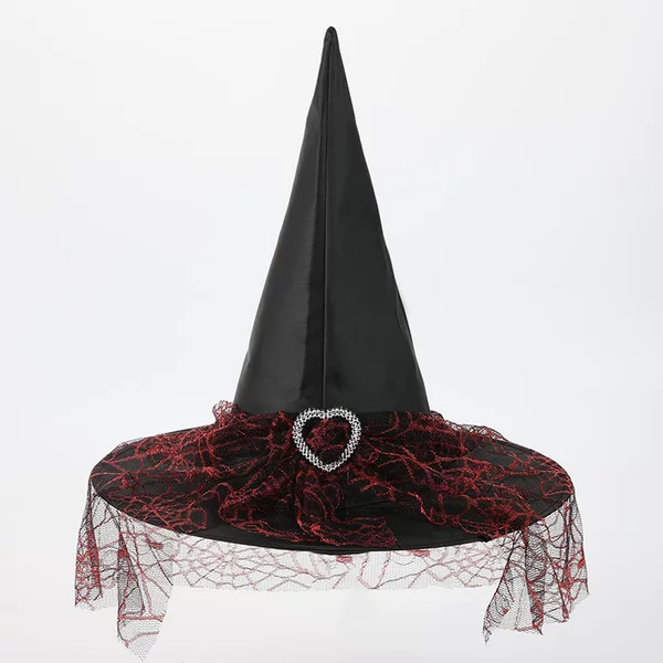 New Halloween lace witch hat black evening party festival Oxford cloth witch hat pointed wide brim hat