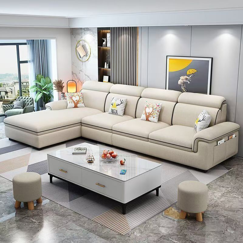 2025 Sofa Modern Minimalist Living Room Fabric Sofa Large and Small Apartment Combination Solid Wood Cat Claw Technology Fabric Sofa