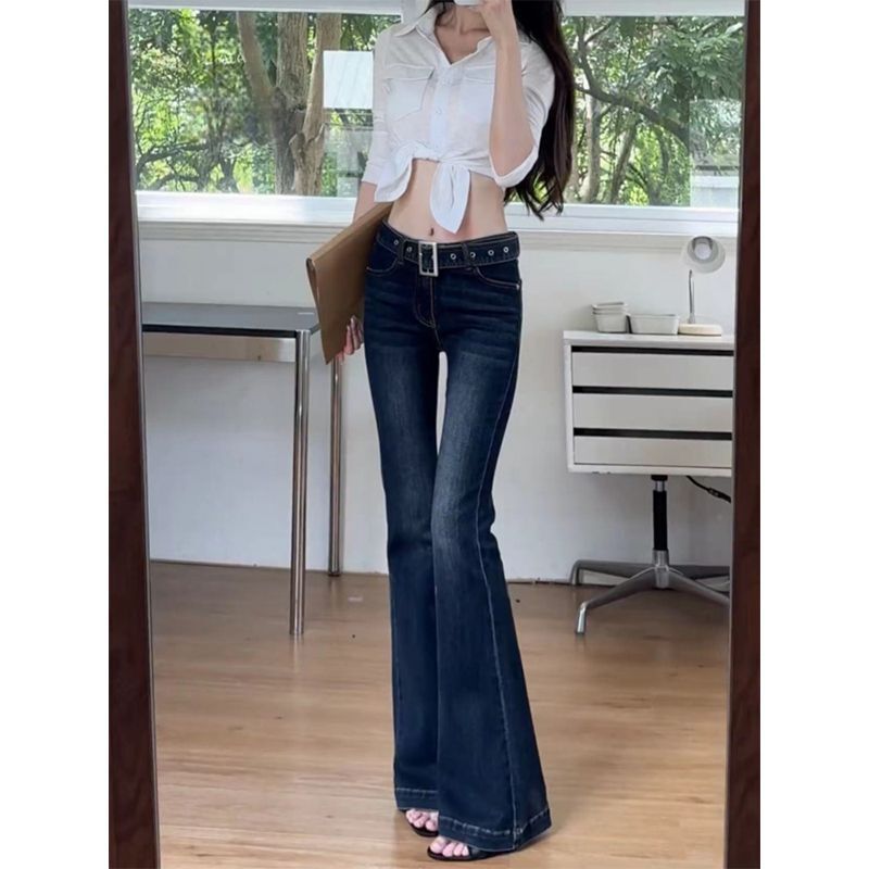 Sexy Slim Low-Waist Petite Flared Jeans for Women, Washed Summer Thin Bootcut Pants, Stretchy