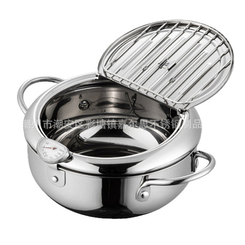 304 Stainless Steel Deep Fryer, Tempura Fryer, Household Oil Fryer with Temperature Control, Energy-Saving Model from OEM Manufacturer, Includes Filter Mesh
