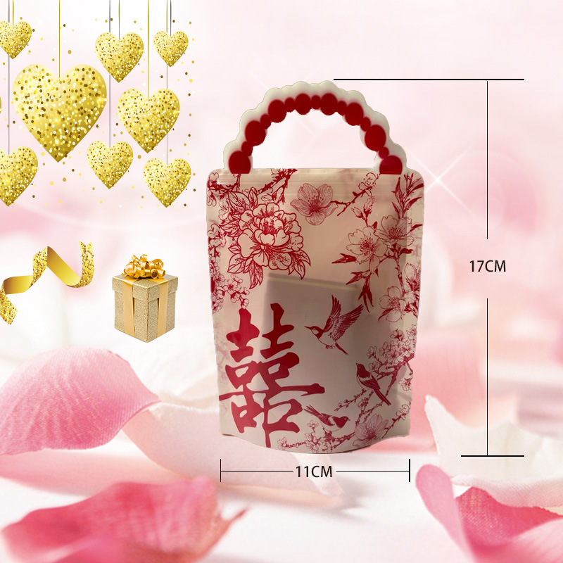 Pink trumpet; wedding candy bag