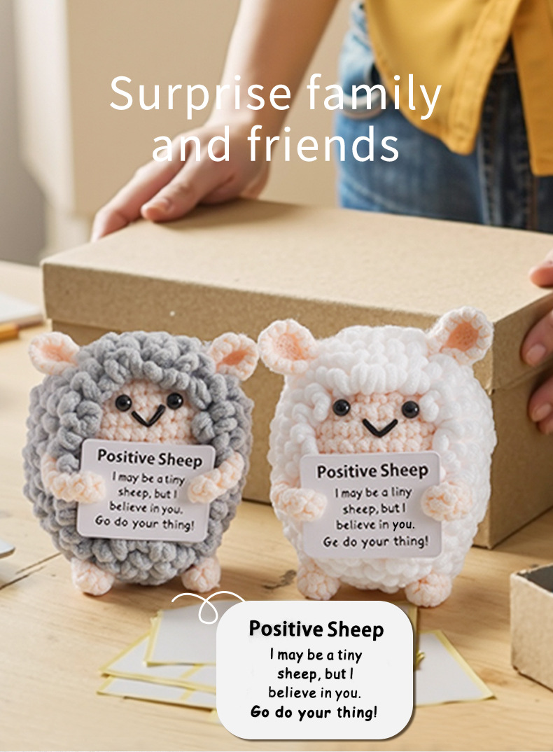 亚马逊爆款卡片玩偶积极鼓励摆件娃娃可爱针织毛线小绵羊玩偶成品详情5