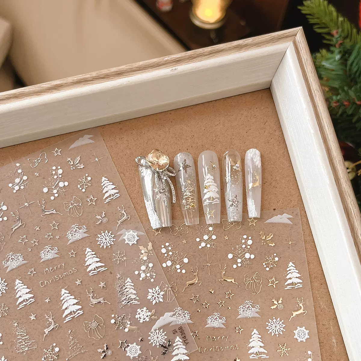 YITU蚁图烫金银圣诞美甲贴纸雪花麋鹿浮雕带背胶指甲装饰贴YT4367
