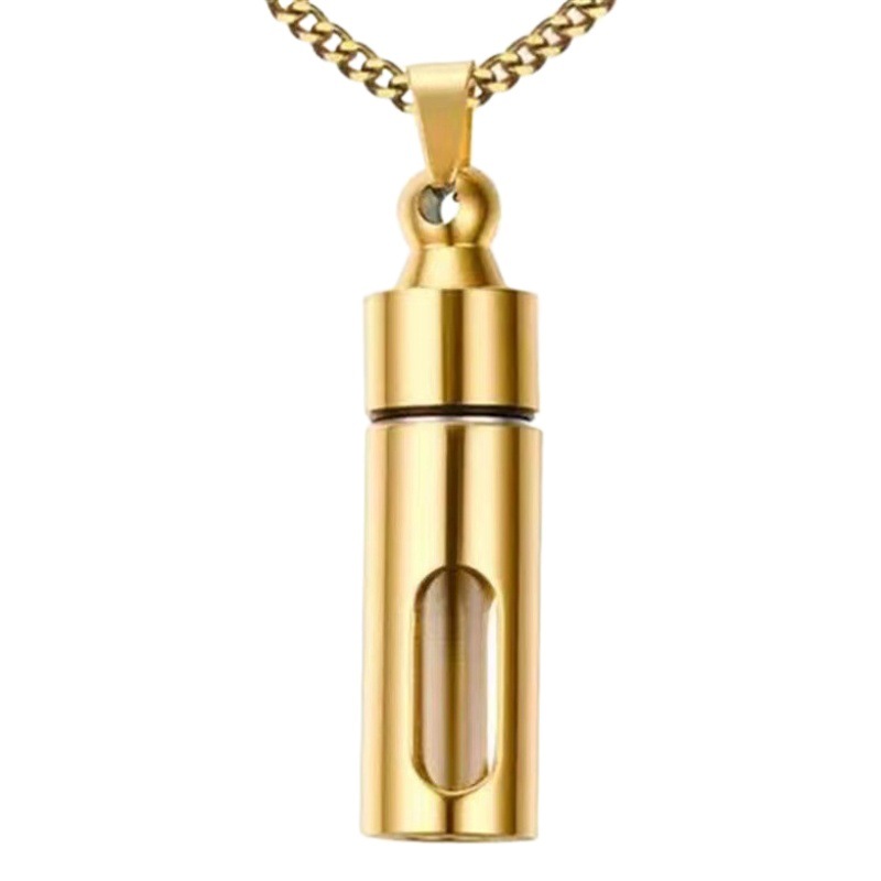 Perfume Bottle Pendant 18K Gold Glossy Hollow Transparent Glass Pendant Titanium Steel Can Open Gawu Tube Does Not Fade