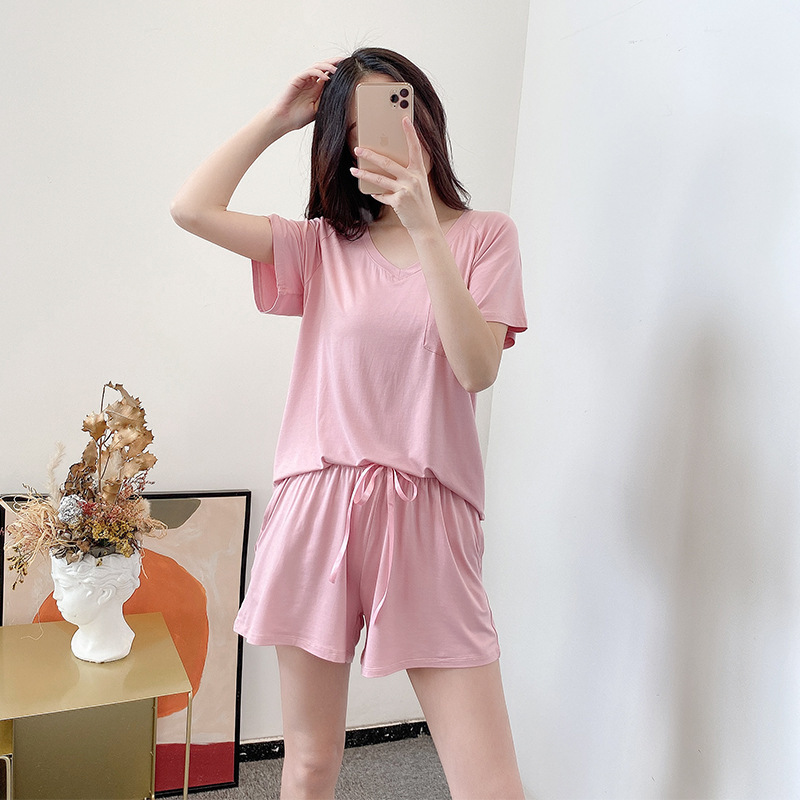 2021 New Arrival Pajamas Women's Summer Pullover Modal Short-Sleeved Shorts Pajamas Set Casual Loose Outer-Wearing Thin