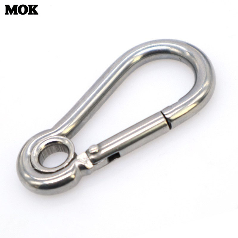 304不锈钢带圈弹簧钩 登山扣 葫芦绳扣狗链条扣高空保险钩快挂钩