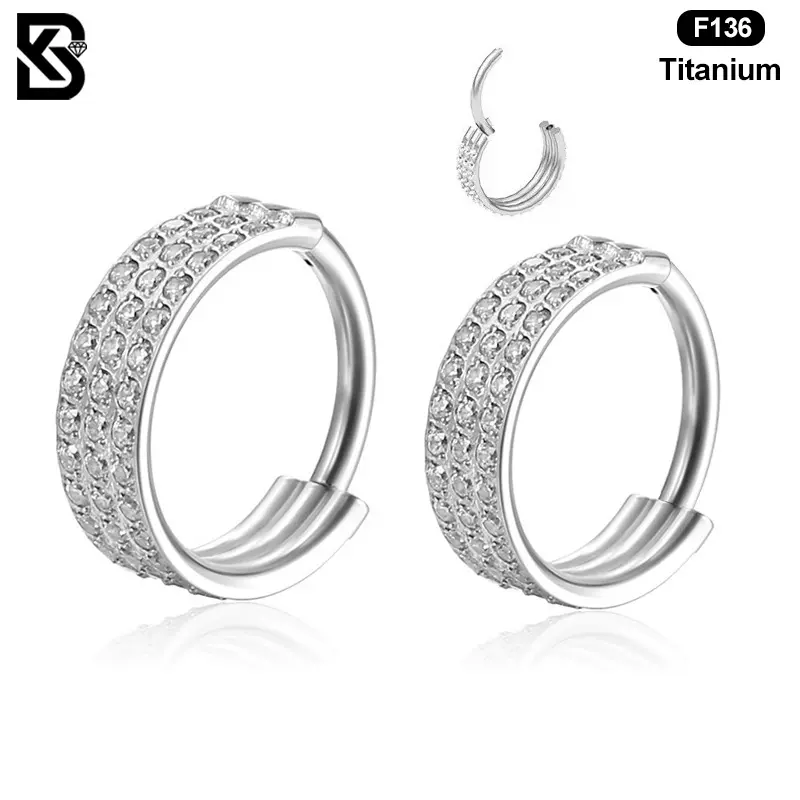 欧美时尚F136钛合金镶三层满钻耳骨环新款圆形鼻环耳钉穿刺饰品