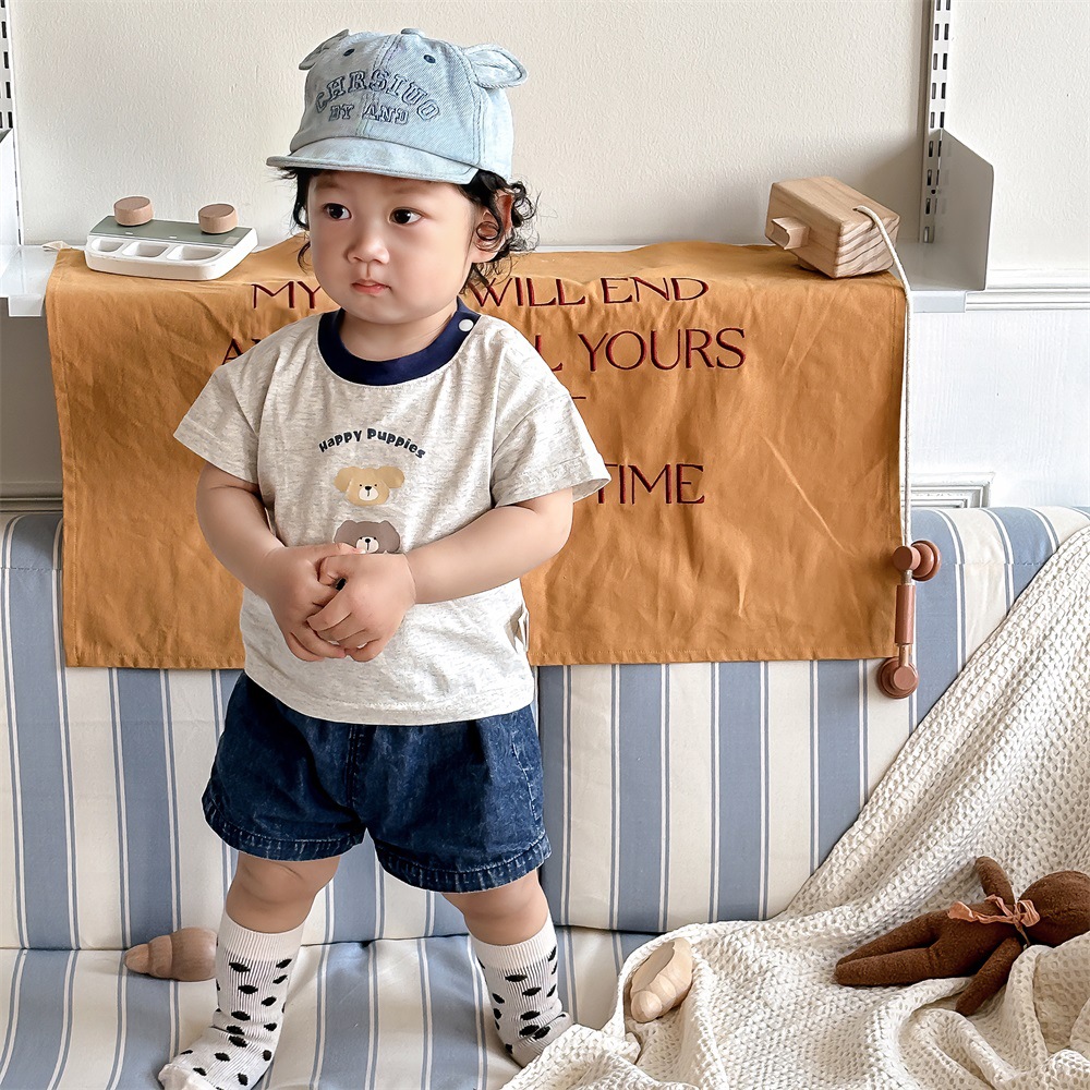 Verano delgado ins boy marea fan japonés retro lindo dibujos animados manga corta pantalones cortos de mezclilla casuales traje 1