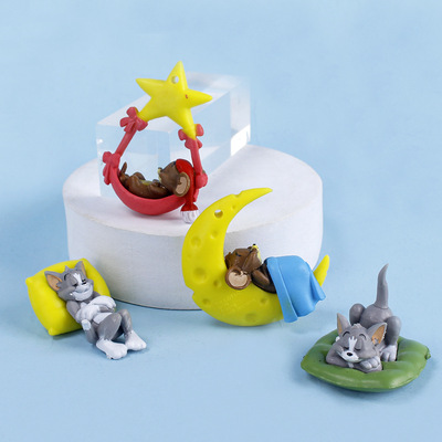 睡梦猫和老鼠 汤姆和杰瑞躺姿抱枕 奶酪烘焙甜品台蛋糕装饰摆件|ms