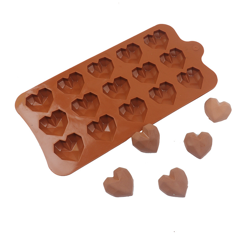Molde de silicona de chocolate 15 piezas molde de pastel de amor de diamante galleta jelly pudding molde fondant molde epoxi