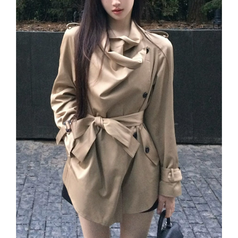 「Kitagawa Keiko」Right Shoulder Stand Collar British Style/Irregular Mid-Short Windbreaker Jacket for Women Autumn 2025 New Style 「Kitagawa Keiko」Right Shoulder Stand Collar British Style/Irregular Mid-Short Windbreaker Jacket for Women Autumn 2025 New Style