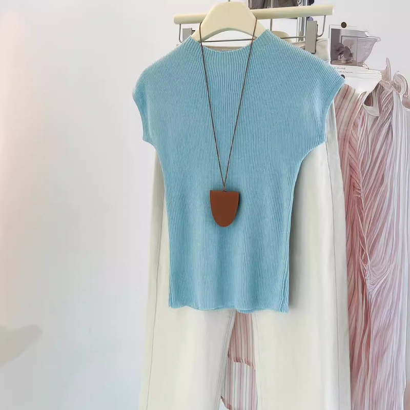 Real Shot ~ Knitted Short-sleeved T-shirt Women's Summer Slimming Base Shirt