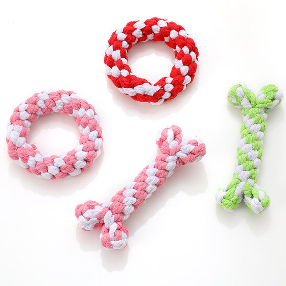 Cotton Rope Tooth Cleaning Bone Head Knot Dog Toy Dog Bite Resistant Interactive Molar Weaving Pet Toy Pet Supplies