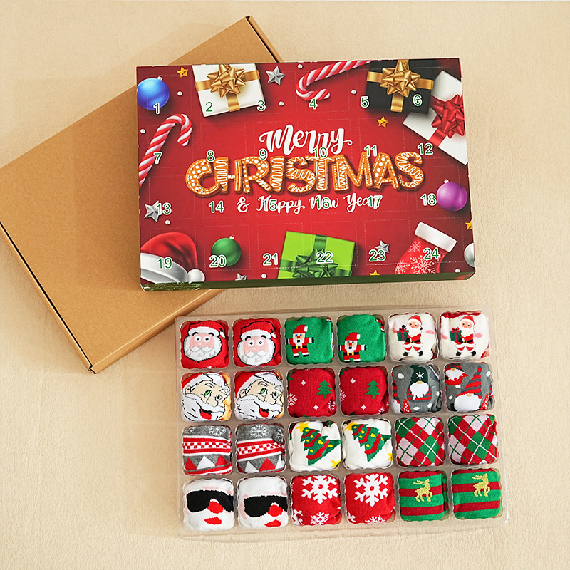 New 12 Pairs of Christmas Socks Gift Box Cross-Border Amazon Christmas 24-Day Countdown Blind Box Christmas Socks