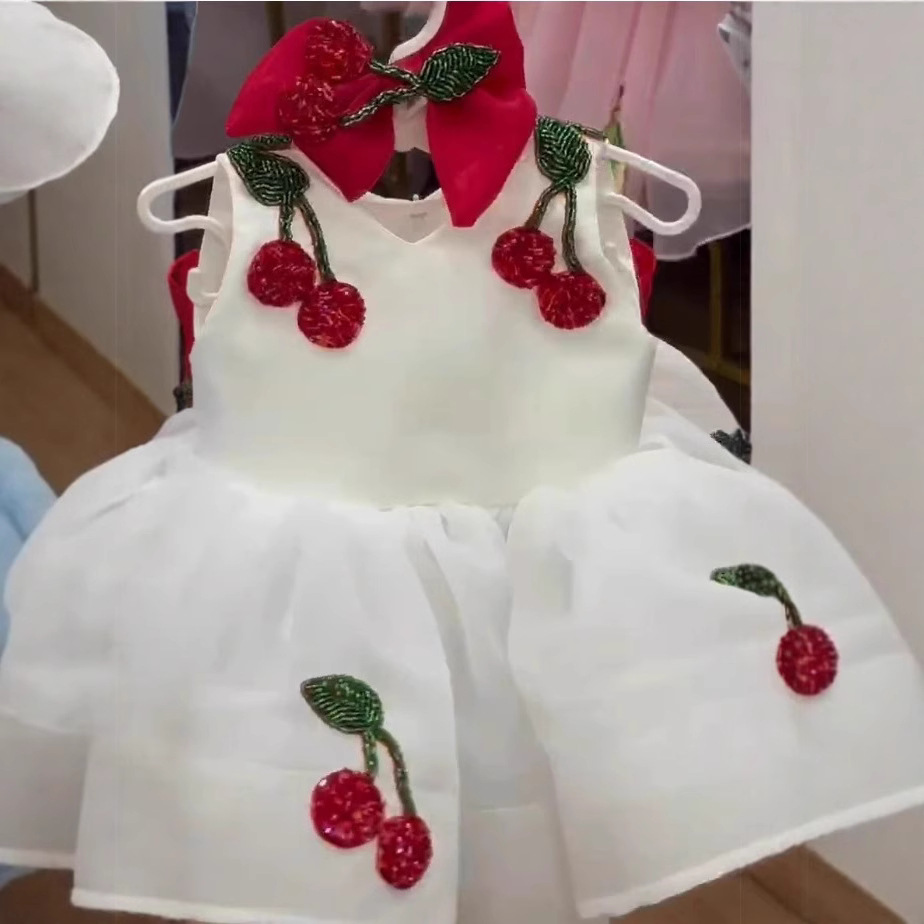 Girls Dress Skirt Summer Kidsren's Sleeveless Cherry Princess Dress Mesh Tutu Skirt Dress Girl Dress